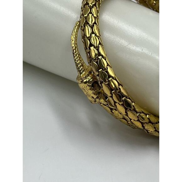 Vintage Golden Mesh Stretch Black Eye Rhinestone Egyptian Snake Coil Bracelet - Picture 3 of 14